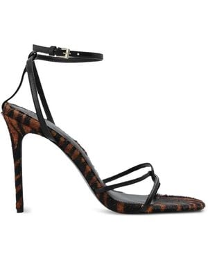 Black Suede Studio Miley Tiger-Print Leather Sandals - White