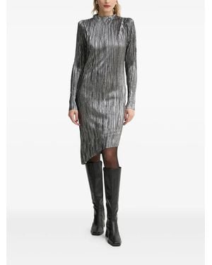 Bruuns Bazaar Pleated Puff-Sleeve Midi Dress - Gray