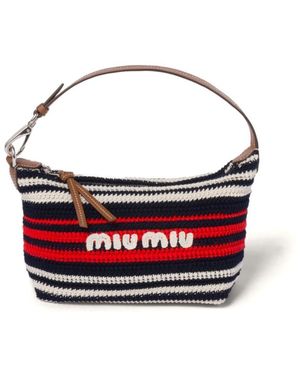 Miu Miu Striped Crochet-Knit Mini Bag - Red