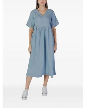 B.Young Vestido Midi Con Cuello En V - Azul