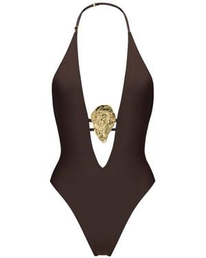 Korobeynikov Oyster-Detail Halterneck Swimsuit - Brown