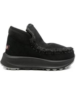 Mou Speed Crochet-Trim Suede Ankle Boots - Black