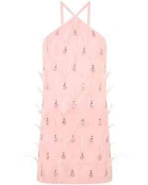 Des Phemmes Feather-Detail Embellished Mini Dress - Pink