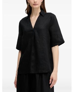 Benetton V-Neck Collared Blouse - Black