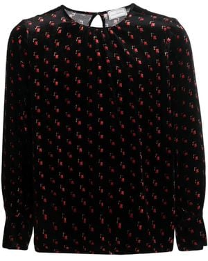 Pierre Louis Mascia Velour Graphic-Print Blouse - Black