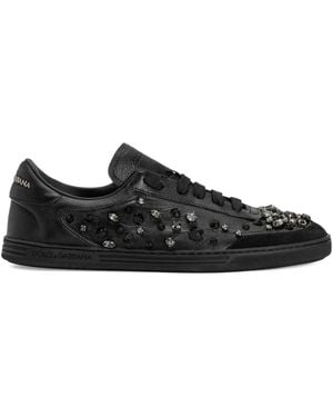 Dolce & Gabbana Crystal-Embellished Leather Sneakers - Black