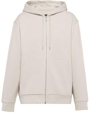 Prada Logo-Embroidered Zip-Up Hoodie - White