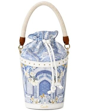 CAMILLA Sac Seau À Imprimé Floral Avec Anse En Corde - Blue
