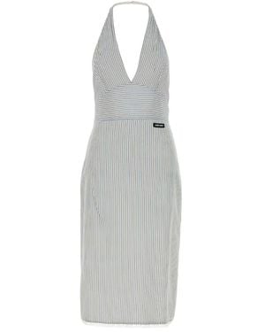 Miu Miu Gestreiftes Neckholder-Midikleid - Weiß