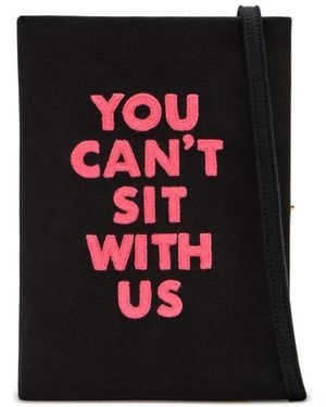 Olympia Le-Tan Embroidered-Letters Clutch Bag - Black