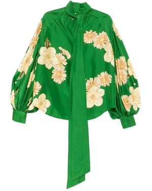 ALÉMAIS Floral-Print Balloon-Sleeves Blouse - Green