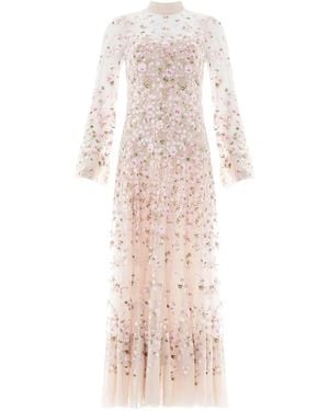 Needle & Thread Sylvia Long-Sleeves Floral-Embellishment Midi Dress - Pink