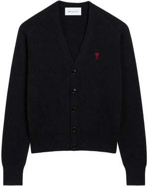Ami Paris Ami De Coeur Cardigan Mit V-Ausschnitt - Schwarz
