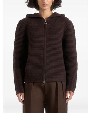 Manière De Voir Eden Zip-Fastening Ribbed-Knit Hoodie - Black