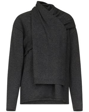 Loulou de Saison Frances Cashmere Scarf-Detail Sweater - Black