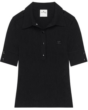 Courreges Polo De Canalé De Manga Corta - Negro