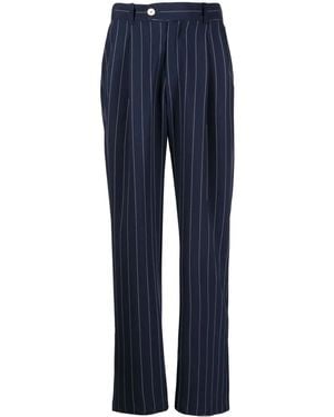 Late Checkout Pinstripe-Pattern Virgin Wool Trousers - Blue