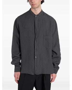 Grifoni Band-Collar Chest-Pocket Shirt - Grey