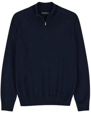 BOGGI Pull À Col Zippé En Laine Mérinos Extra Fine - Bleu