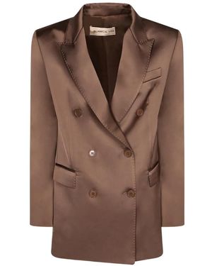 Blanca Vita Double-Breasted Satin Blazer - Brown