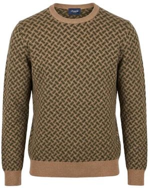 Drumohr Geometric-Pattern Cashmere Jumper - Green