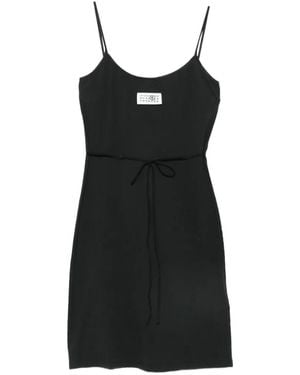 MM6 by Maison Margiela Spaghetti-Strap Logo-Detail Mini Dress - Black