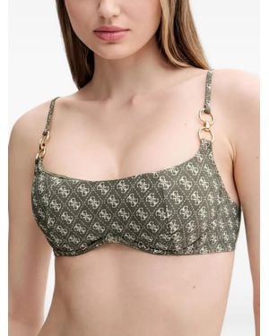Guess Monogram-Print Ring-Detail Bikini Top - Green