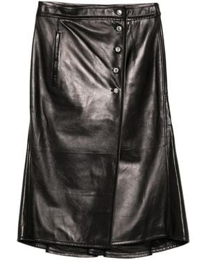 McQueen Button-Detail Leather Skirt - Black