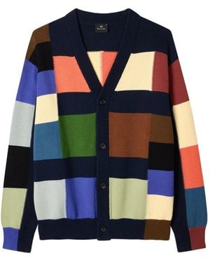 Paul Smith Patchwork V-Neck Cardigan - Blue