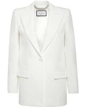 Philipp Plein Cady Single-Breasted Peaked Blazer - White