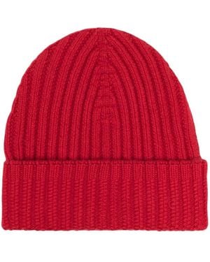 Barrie Ribbed Cashmere Beanie - Red