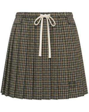 Miu Miu Check-Pattern Pleated Mini Skirt - Green