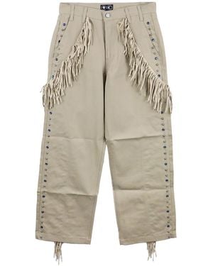 THUG CLUB Castle Cowboy Fringed Pants - Natural
