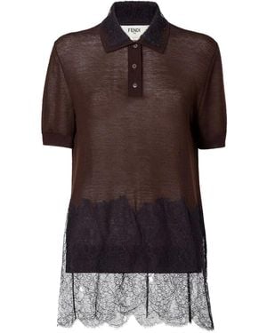 Fendi Poloshirt aus Spitze - Braun