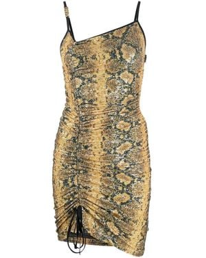 Gcds Snakeskin Print Gathered Mini Dress - Yellow