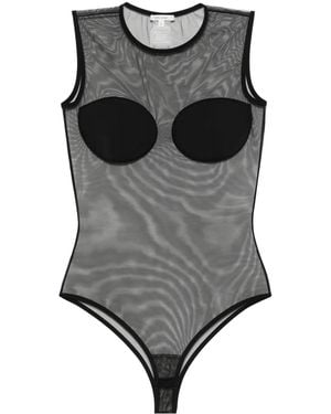 Nensi Dojaka Body A Maniche Lunghe Semi Trasparente - Grigio