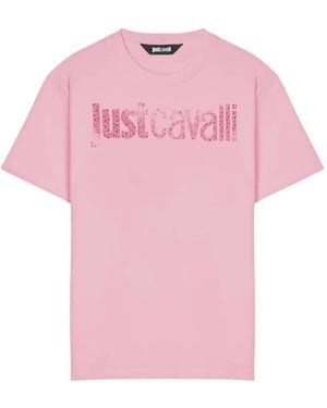 Just Cavalli Crystal-Embellished Logo T-Shirt - Pink