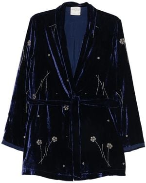 forte_forte Bead-Embellished Velvet Jacket - Blue