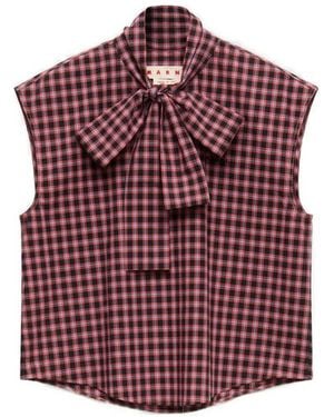 Marni Checked Pussy-Bow Shirt - Red