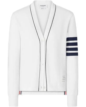 Thom Browne Loopback Piping 4-Bar Cardigan - White