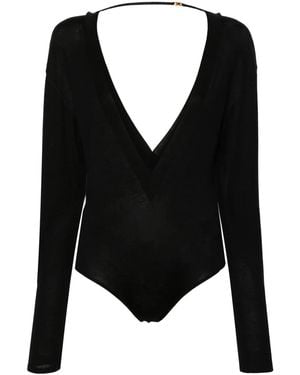 Saint Laurent V-Neck Fine-Knit Bodysuit - Black