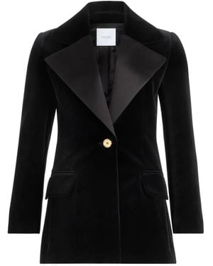 Patou Velvet Satin-Lapel Blazer - Black