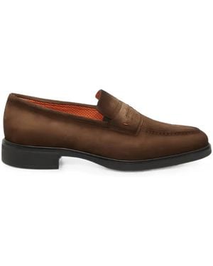 Santoni Suede Penny Loafers - Brown