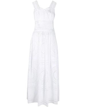 Alberta Ferretti Broderie-Anglaise Pleated Maxi Dress - White