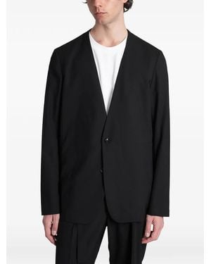 Attachment Collarless Single-Breasted Jacket - Black