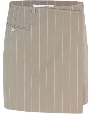 Samsøe & Samsøe Pinstripe Button-Detail Mini Straight Skirt - Grey