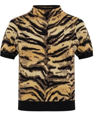 KENZO Tiger-Print Roll-Neck T-Shirt - Natural