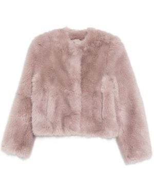 Stand Studio Cropped Faux Fur Jacket With Boxy Silhouette - Pink