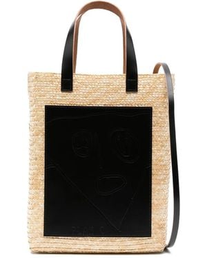 Plan C Pili And Bianca Straw Tote Bag - Black