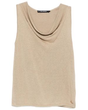KARL LAGERFELD Cowl-Neck Linen Tank Top - Natural